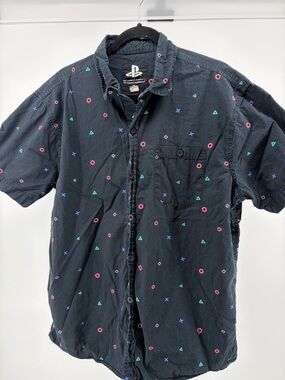 PlayStation Sony Men's Short‎ Sleeve Shirt Size XL Black Button Down
